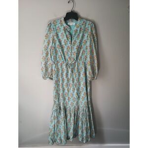 Emerson Fry XS Frances Dress Tuesday Flowers Mandarin Collar Organic Cotton Long